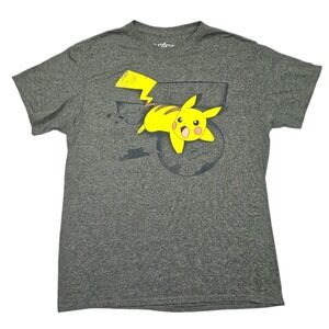 Pokémon Shirt Mens Medium Gray Heather Pikachu Graphic Tee Short Sleeve Nintendo